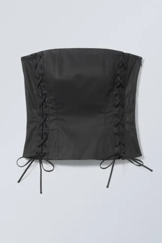 Ima Lace up Corset Top – Coated Black