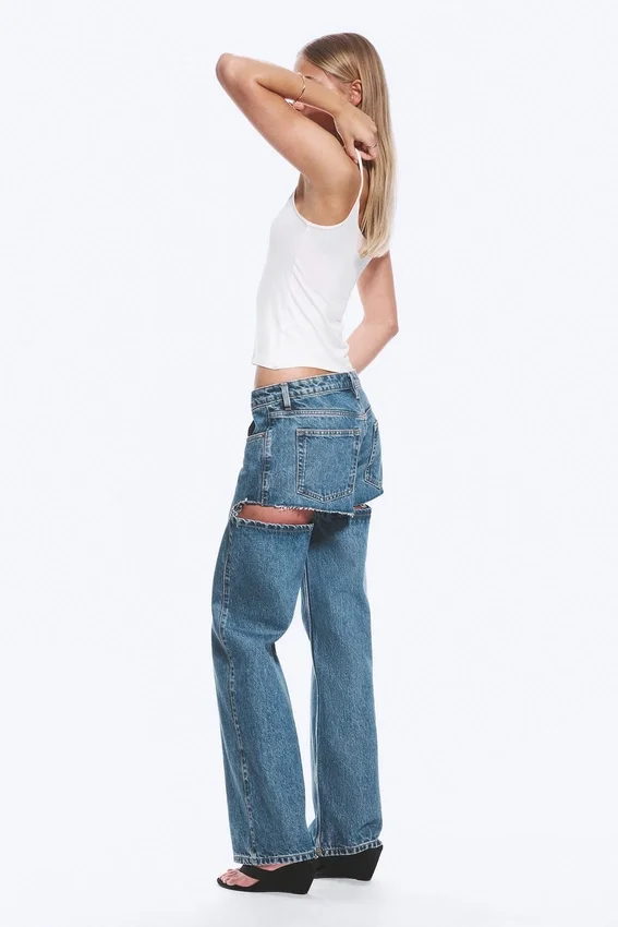 Imoo Cut Low Rise Loose Wide Leg Jeans – Medium Blue Imoo Cut Low Rise Loose Wide Leg Jeans – Medium Blue