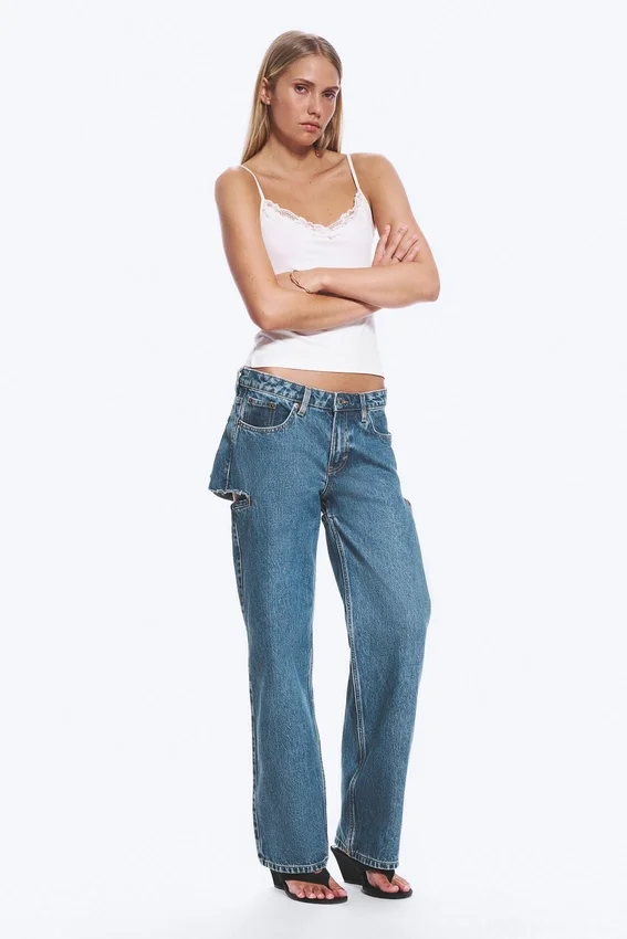 Imoo Cut Low Rise Loose Wide Leg Jeans – Medium Blue Imoo Cut Low Rise Loose Wide Leg Jeans – Medium Blue