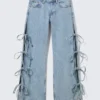 Imoo Low Rise Loose Wide Bow Jeans – Mid Blue – Medium Blue Imoo Low Rise Loose Wide Bow Jeans – Mid Blue – Medium Blue