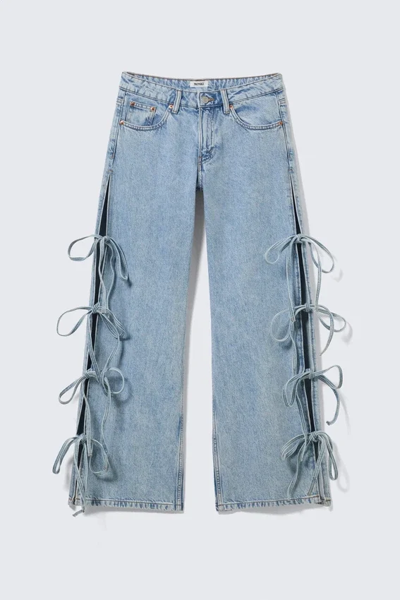 Imoo Low Rise Loose Wide Bow Jeans – Mid Blue – Medium Blue Imoo Low Rise Loose Wide Bow Jeans – Mid Blue – Medium Blue