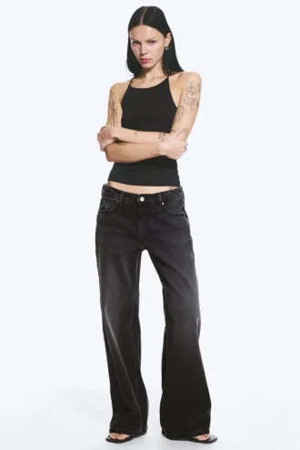 Imoo Low Rise Loose Wide Jeans – Washed Black
