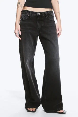 Imoo Low Rise Loose Wide Jeans – Washed Black