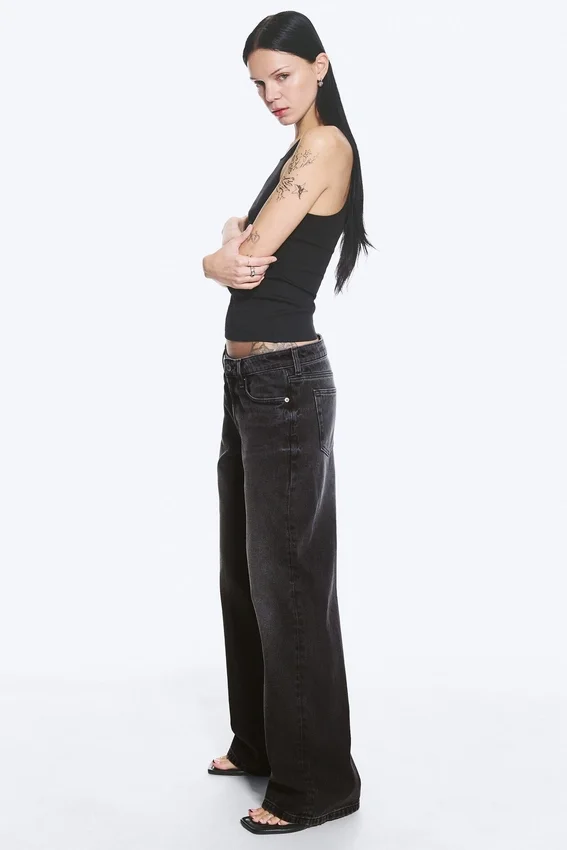 Imoo Low Rise Loose Wide Jeans – Washed Black Imoo Low Rise Loose Wide Jeans – Washed Black
