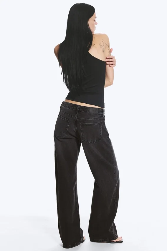 Imoo Low Rise Loose Wide Jeans – Washed Black Imoo Low Rise Loose Wide Jeans – Washed Black