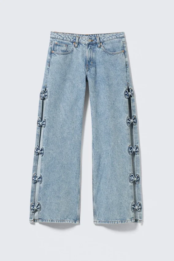 Imoo Low Rise Wide Leg Bow Jeans – Mid Blue – Medium Blue Imoo Low Rise Wide Leg Bow Jeans – Mid Blue – Medium Blue