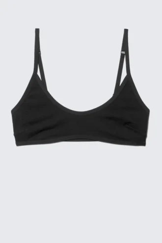 Inez Scooped Cotton Bralette – Black