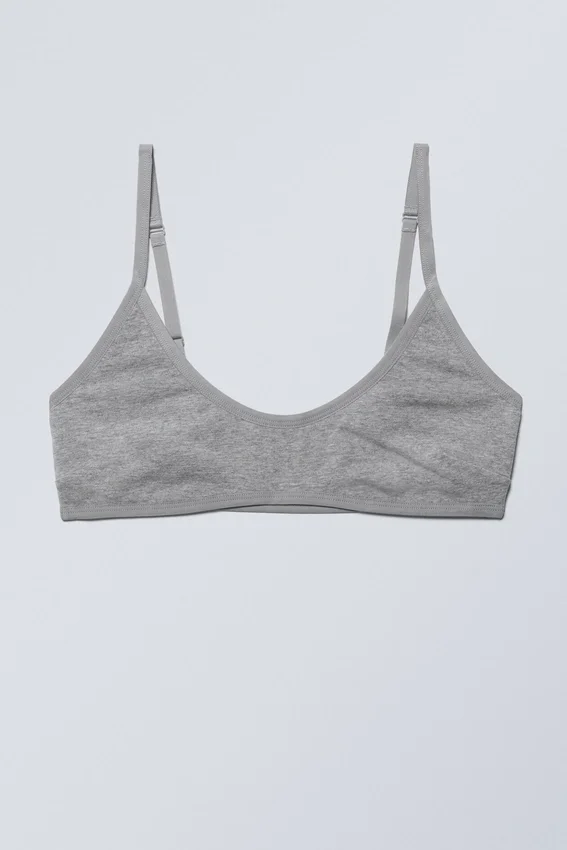 Inez Scooped Cotton Bralette – Grey Melange Inez Scooped Cotton Bralette – Grey Melange