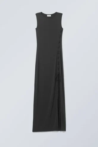 Ira Long Lace-Up Dress – Black Ira Long Lace-Up Dress – Black