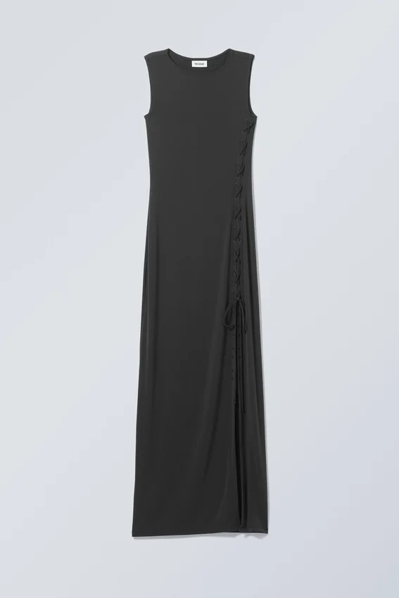 Ira Long Lace-Up Dress – Black Ira Long Lace-Up Dress – Black