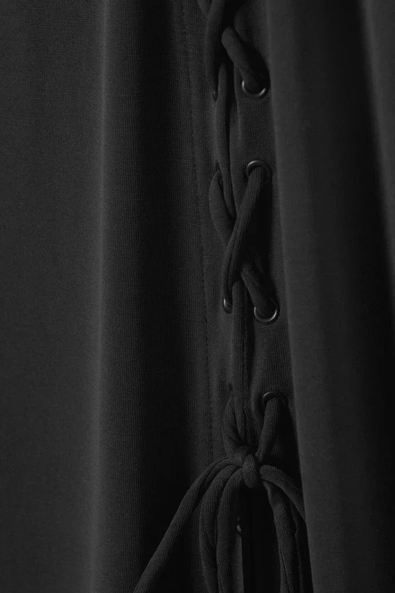 Ira Long Lace-Up Dress – Black Ira Long Lace-Up Dress – Black