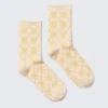 Jacquard Knit Argyle Crew Socks – Ecru & Dusty Yellow Argyle Jacquard Knit Argyle Crew Socks – Ecru & Dusty Yellow Argyle