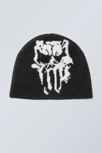 Jacquard-Knit Beanie – Black