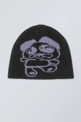 Jacquard-Knit Beanie – Black