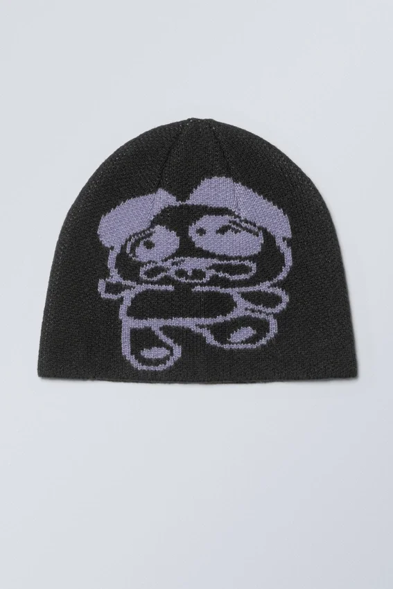 Jacquard-Knit Beanie – Black Jacquard-Knit Beanie – Black