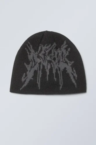 Jacquard-Knit Beanie – Black