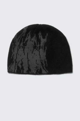 Jacquard-Knit Beanie – Black/Grey