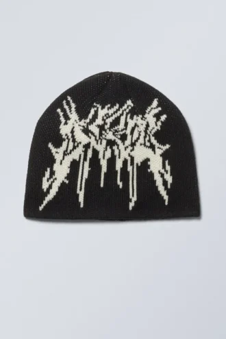 Jacquard-Knit Beanie – Black Jacquard