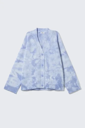 Jacquard Knitted Cotton Cardigan – Washed Blue – Tie-Dye