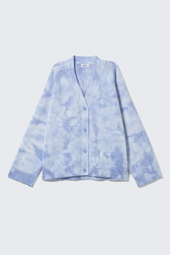 Jacquard Knitted Cotton Cardigan – Washed Blue – Tie-Dye Jacquard Knitted Cotton Cardigan – Washed Blue – Tie-Dye
