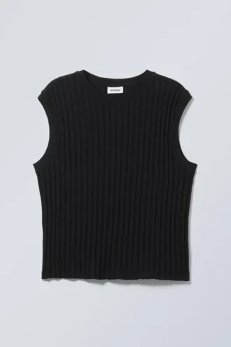 Jacquard Knitted Tank Top – Black