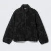 Jacquard Pattern Pile Zip Jacket – Black – Tribal Jacquard Pattern Pile Zip Jacket – Black – Tribal