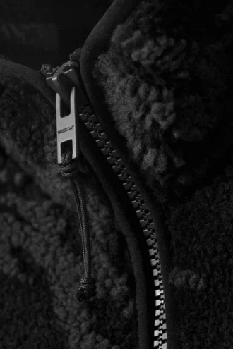 Jacquard Pattern Pile Zip Jacket – Black – Tribal