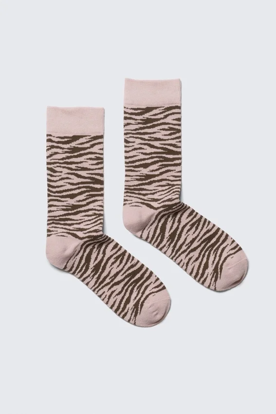 Jaqcuard Crew Socks – Pink Tiger Stripes Jaqcuard Crew Socks – Pink Tiger Stripes
