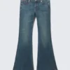 Katsumi Embellished Low Rise Slim Flared Leg Jeans – Embellished Blue – Dark Blue Katsumi Embellished Low Rise Slim Flared Leg Jeans – Embellished Blue – Dark Blue