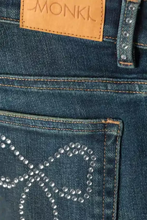 Katsumi Embellished Low Rise Slim Flared Leg Jeans – Embellished Blue – Dark Blue Katsumi Embellished Low Rise Slim Flared Leg Jeans – Embellished Blue – Dark Blue