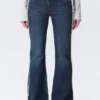 Katsumi Low Rise Frayed Flared Jeans – Summit Blue – Dark Blue Katsumi Low Rise Frayed Flared Jeans – Summit Blue – Dark Blue