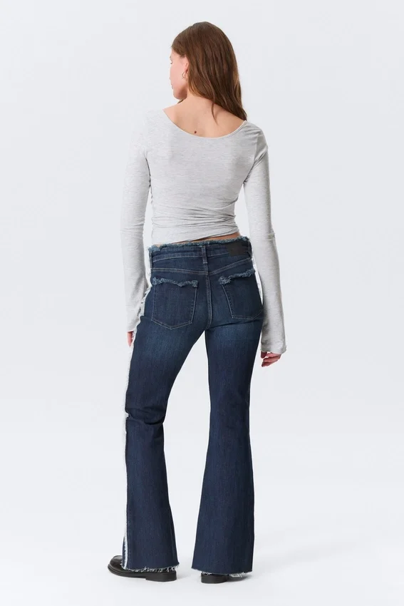 Katsumi Low Rise Frayed Flared Jeans – Summit Blue – Dark Blue Katsumi Low Rise Frayed Flared Jeans – Summit Blue – Dark Blue