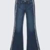Katsumi Low Rise Frayed Flared Jeans – Summit Blue – Dark Blue Katsumi Low Rise Frayed Flared Jeans – Summit Blue – Dark Blue