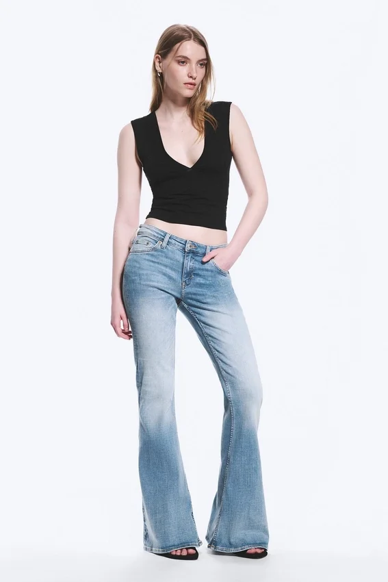 Katsumi Low Rise Slim Flared Leg Jeans – Climb Blue – Light Blue Katsumi Low Rise Slim Flared Leg Jeans – Climb Blue – Light Blue