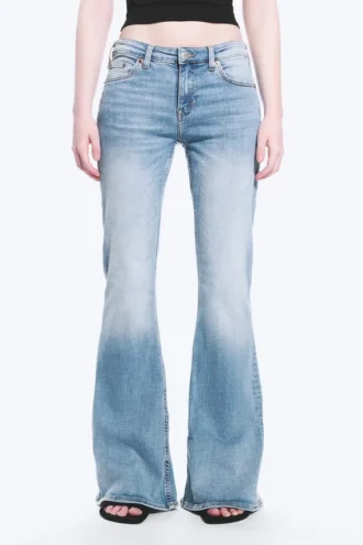 Katsumi Low Rise Slim Flared Leg Jeans – Climb Blue – Light Blue Katsumi Low Rise Slim Flared Leg Jeans – Climb Blue – Light Blue