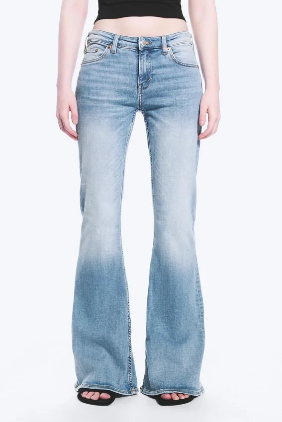 Katsumi Low Rise Slim Flared Leg Jeans – Climb Blue – Light Blue Katsumi Low Rise Slim Flared Leg Jeans – Climb Blue – Light Blue