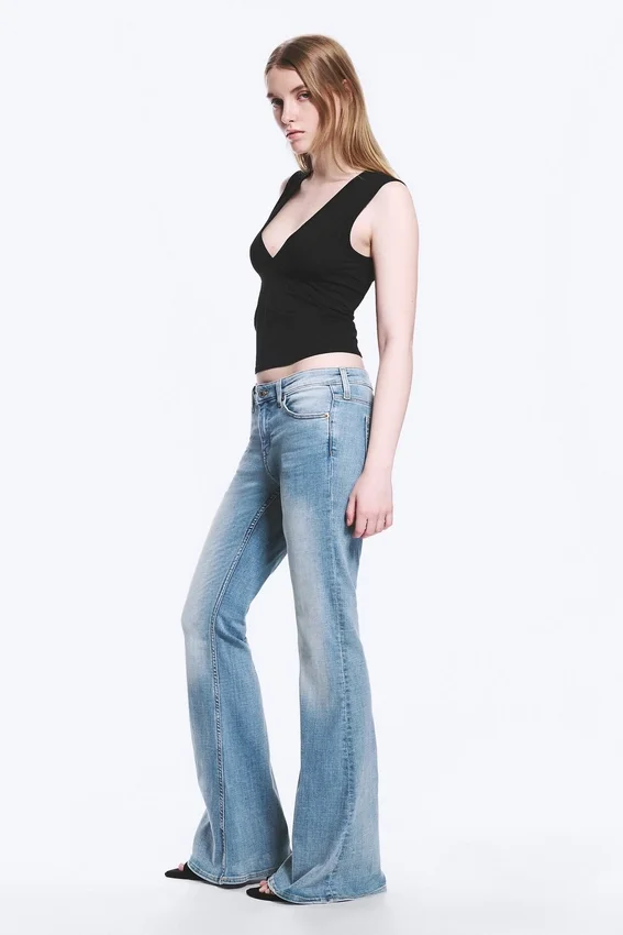 Katsumi Low Rise Slim Flared Leg Jeans – Climb Blue – Light Blue Katsumi Low Rise Slim Flared Leg Jeans – Climb Blue – Light Blue