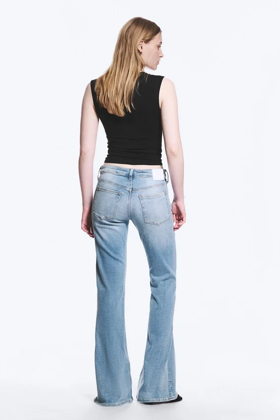 Katsumi Low Rise Slim Flared Leg Jeans – Climb Blue – Light Blue Katsumi Low Rise Slim Flared Leg Jeans – Climb Blue – Light Blue