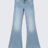 Katsumi Low Rise Slim Flared Leg Jeans – Climb Blue – Light Blue Katsumi Low Rise Slim Flared Leg Jeans – Climb Blue – Light Blue