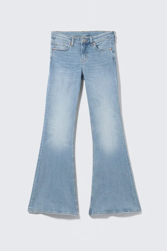 Katsumi Low Rise Slim Flared Leg Jeans – Climb Blue – Light Blue Katsumi Low Rise Slim Flared Leg Jeans – Climb Blue – Light Blue