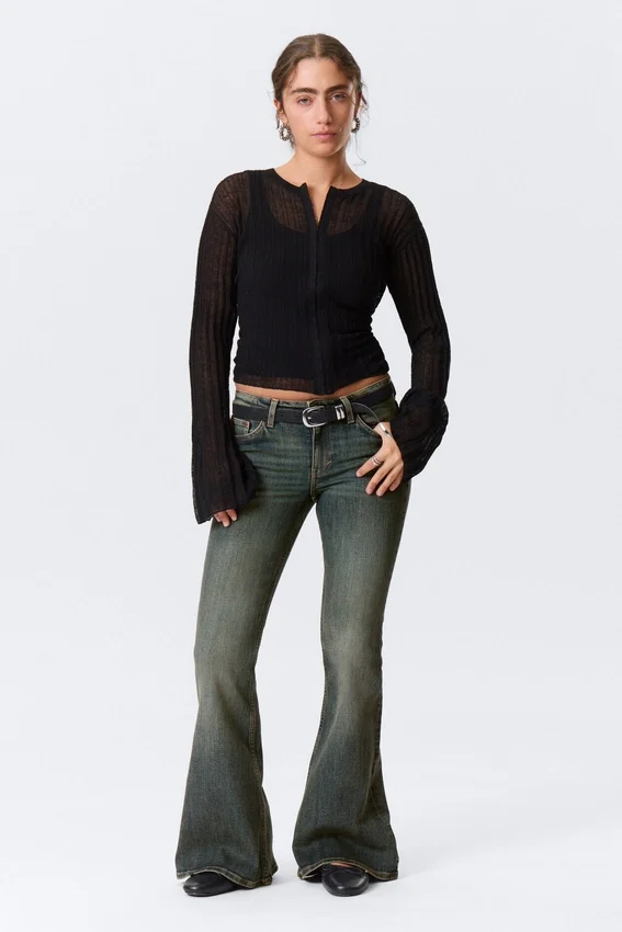 Katsumi Low Rise Slim Flared Leg Jeans – Desert Blue – Dark Blue Katsumi Low Rise Slim Flared Leg Jeans – Desert Blue – Dark Blue