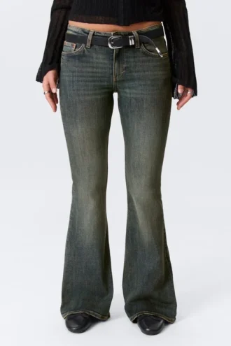 Katsumi Low Rise Slim Flared Leg Jeans – Desert Blue – Dark Blue Katsumi Low Rise Slim Flared Leg Jeans – Desert Blue – Dark Blue