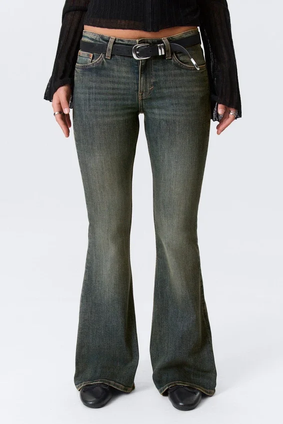 Katsumi Low Rise Slim Flared Leg Jeans – Desert Blue – Dark Blue Katsumi Low Rise Slim Flared Leg Jeans – Desert Blue – Dark Blue