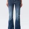 Katsumi Low Rise Slim Flared Leg Jeans – Peak Blue – Medium Blue Katsumi Low Rise Slim Flared Leg Jeans – Peak Blue – Medium Blue