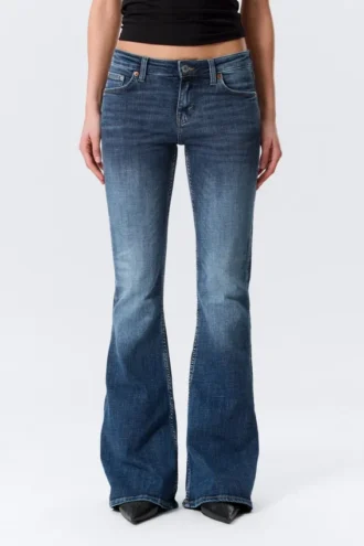 Katsumi Low Rise Slim Flared Leg Jeans – Peak Blue – Medium Blue Katsumi Low Rise Slim Flared Leg Jeans – Peak Blue – Medium Blue