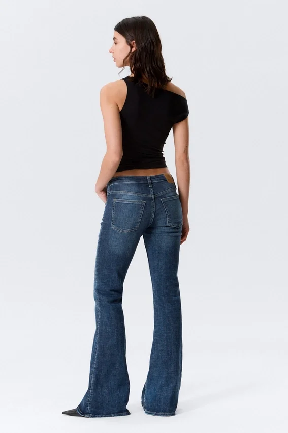 Katsumi Low Rise Slim Flared Leg Jeans – Peak Blue – Medium Blue Katsumi Low Rise Slim Flared Leg Jeans – Peak Blue – Medium Blue