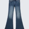 Katsumi Low Rise Slim Flared Leg Jeans – Peak Blue – Medium Blue Katsumi Low Rise Slim Flared Leg Jeans – Peak Blue – Medium Blue