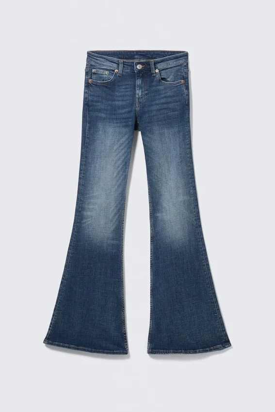 Katsumi Low Rise Slim Flared Leg Jeans – Peak Blue – Medium Blue Katsumi Low Rise Slim Flared Leg Jeans – Peak Blue – Medium Blue