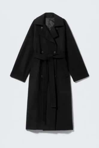Kia Oversized Wool-Blend Double-Breasted Coat – Black