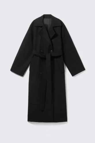 Kia Oversized Wool-Blend Double-Breasted Coat – Black Melange Kia Oversized Wool-Blend Double-Breasted Coat – Black Melange